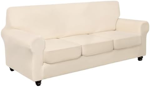SearchI Stretch Sofa Cover Set with 3 Cushion Covers Beige