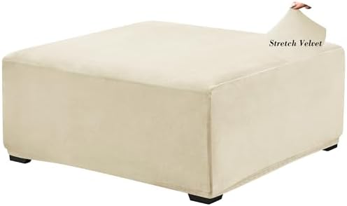 ANWUCHEN Velvet Ottoman Cover - Medium Beige