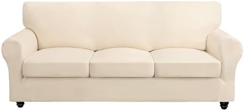 SearchI Stretch Sofa Cover Set with 3 Cushion Covers Beige