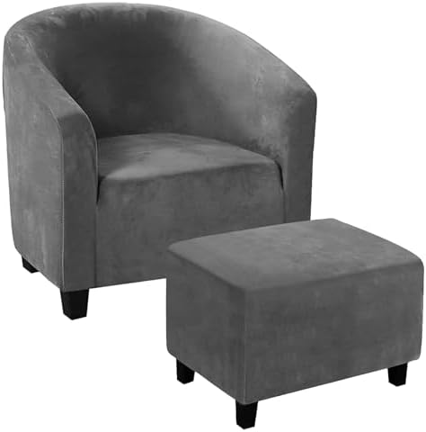 TOPCHANCES 2 Piece Club Chair and Ottoman Slipcover Set
