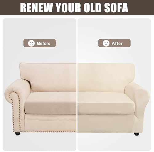 SearchI Stretch Sofa Cover Set with 3 Cushion Covers Beige