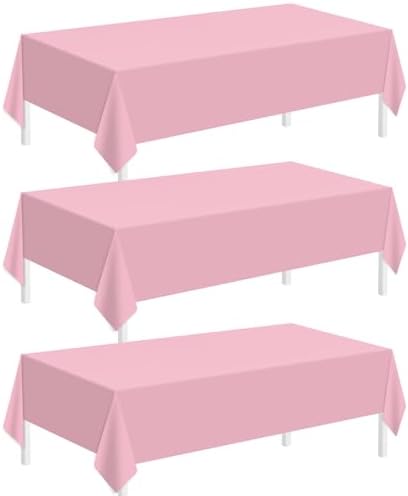 Childom 3 Pack Pink Plastic Tablecloths for 8 Foot Tables