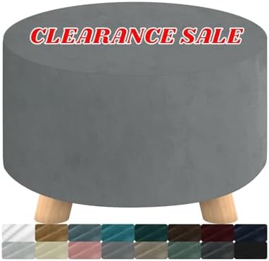 MAXIJIN Velvet Ottoman Cover - Round Slipcover for Footstool and Storage
