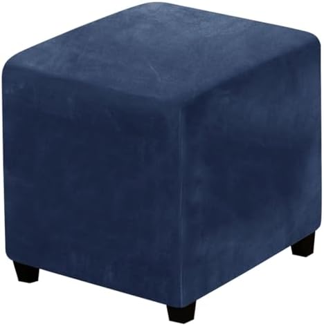 Velvet Ottoman Cover Stretchable Small Navy