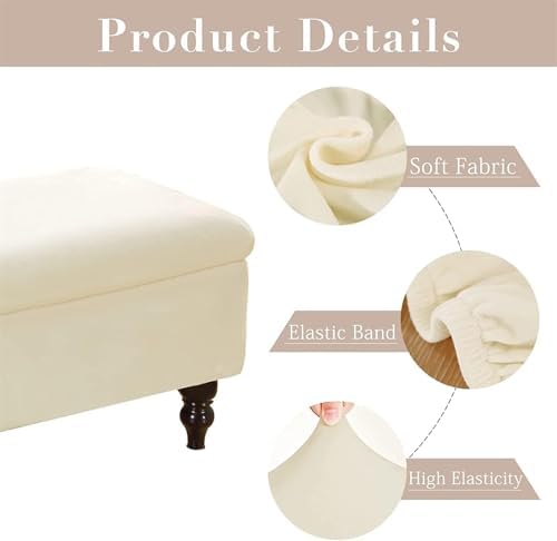 Yvessvi Rectangular Ottoman Cover Stretchable Storage Bench Footrest Slipcover