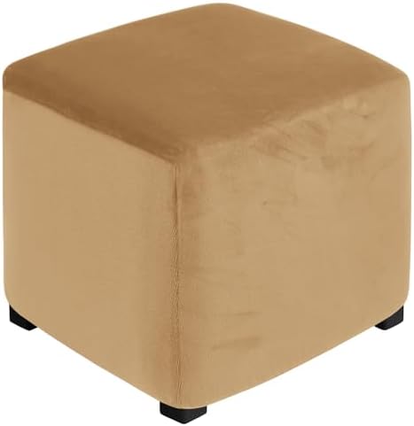 MikiUp Velvet Stretch Ottoman Cover - Square Footstool Slipcover for Living Room