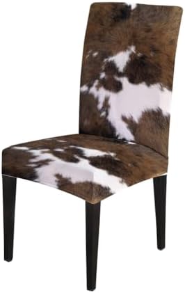 TOMWISH Dining Chair Covers Set of 6 Cowhide Print Spandex Slipcovers