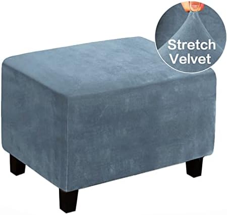 Velvet Ottoman Cover for Large Room Gray Blue Rectangular