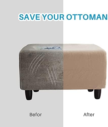 Stretch Velvet Ottoman Slipcover Machine Washable Elastic Bottom Brown XL