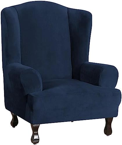 Turquoize Velvet Wing Chair Slipcover - Navy