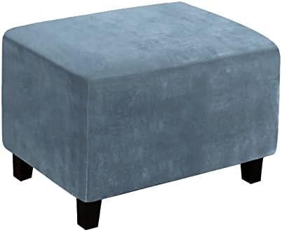 Velvet Ottoman Cover for Large Room Gray Blue Rectangular