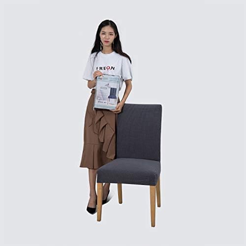 Everest Supply Pack of 4 Dining Chair Slipcover Stretchable Jacquard Fabric Gray