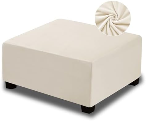NeColorLife Velvet Ottoman Cover Square Large Cream