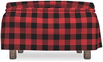 Ambesonne Plaid Ottoman Cover Retro Lumberjack Buffalo 2 Piece Set Orange Black