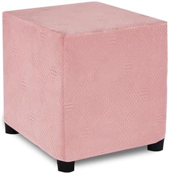 Square Ottoman Cover Stretch Slipcover Thick Soft Intertwined Pattern Pink Small 1PC