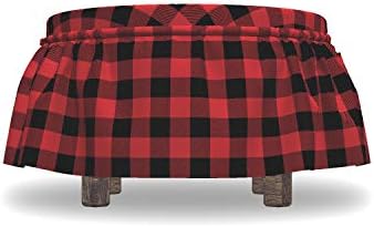 Ambesonne Plaid Ottoman Cover Retro Lumberjack Buffalo 2 Piece Set Orange Black