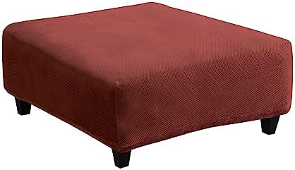 SureFit Stretch Pique Square Ottoman Slipcover - Garnet