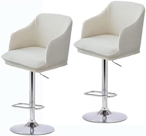 Modern Curved Back Bar Stool Slipcover 2PCS Yellowish White