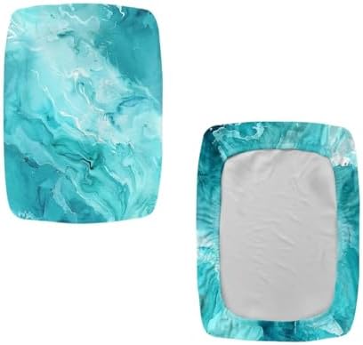Teal Marble Print Stool Covers Set of 2 Non-Slip Rectangle
