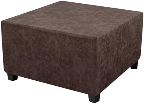 EVOLLER Stretch Ottoman Cover Rectangular Brown Leather-Looking Footstool Slipcover
