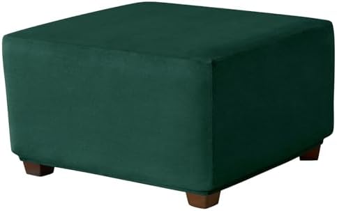 Velvet Stool Cover Slipcover for Ottoman - Dark Green Large Size