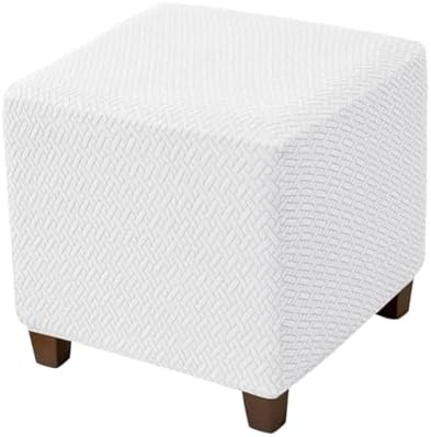 Thick Jacquard Square Ottoman Slipcover with Elastic Bottom