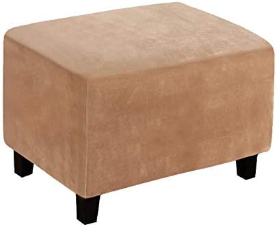 Real Velvet Plush Fabric Ottoman Cover - Stretchable Elastic Bottom