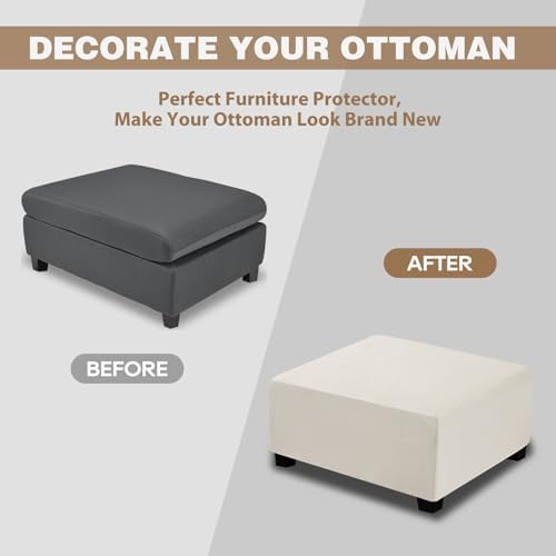 NeColorLife Velvet Ottoman Cover Square Large Cream