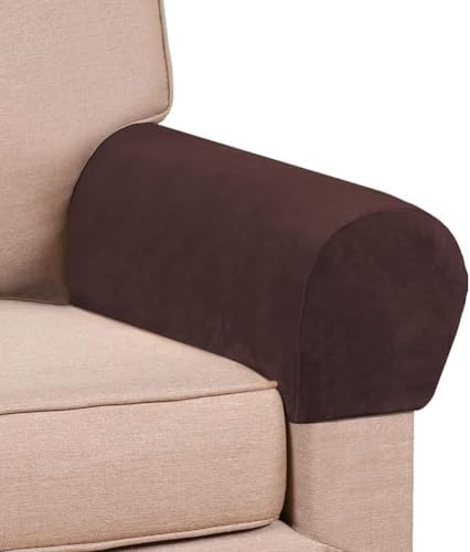 Soft Sofa Armrest Covers - Dark Brown Stretch Polyester