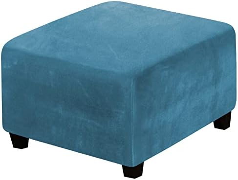Velvet Ottoman Cover for Living Room Blue Square