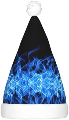 Blue Flame Print Christmas Hat with LED Lights