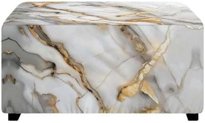 White Marble Ottoman Cover Slipcover for Stool and Footrest