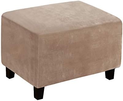 Stretch Velvet Ottoman Slipcover Machine Washable Elastic Bottom Brown XL