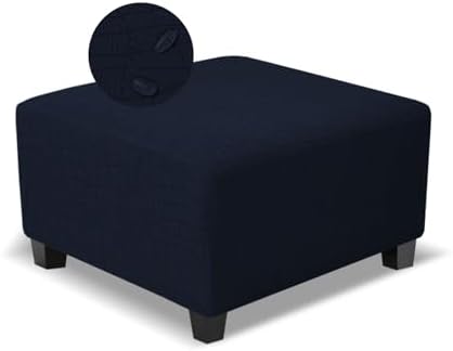 Square Ottoman Cover Waterproof Stretch Jacquard Slipcover Medium Navy Blue
