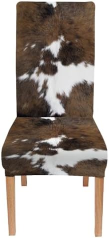 TOMWISH Dining Chair Covers Set of 6 Cowhide Print Spandex Slipcovers