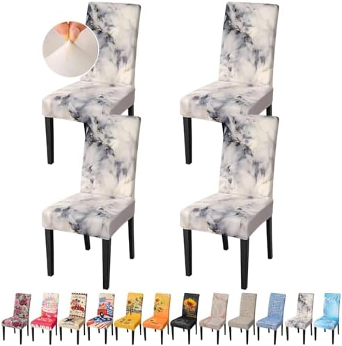 JQinHome Dining Chair Covers Set of 4 Gray Marble