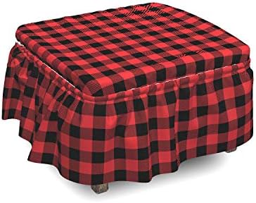 Ambesonne Plaid Ottoman Cover Retro Lumberjack Buffalo 2 Piece Set Orange Black