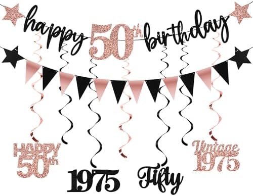 12PCS Rose Gold 50th Birthday Decorations