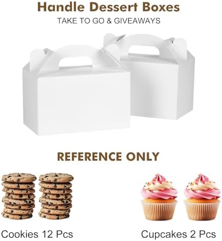 Moretoes 48 Pack White Party Favor Treat Boxes with Handles