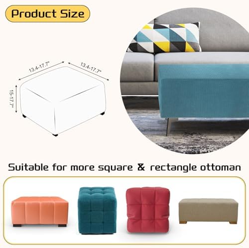 Uxcell Square Ottoman Cover with Elastic Bottom