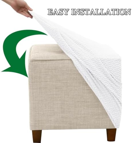 Thick Jacquard Square Ottoman Slipcover with Elastic Bottom