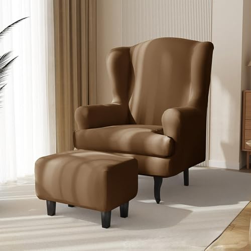 YOCOVER Stretch Wingback Chair Slipcover with Ottoman