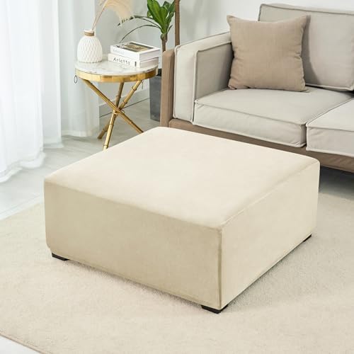ANWUCHEN Velvet Ottoman Cover - Medium Beige
