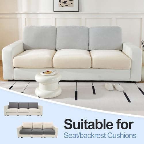3 Piece Beige Chenille Sofa Slipcover Set