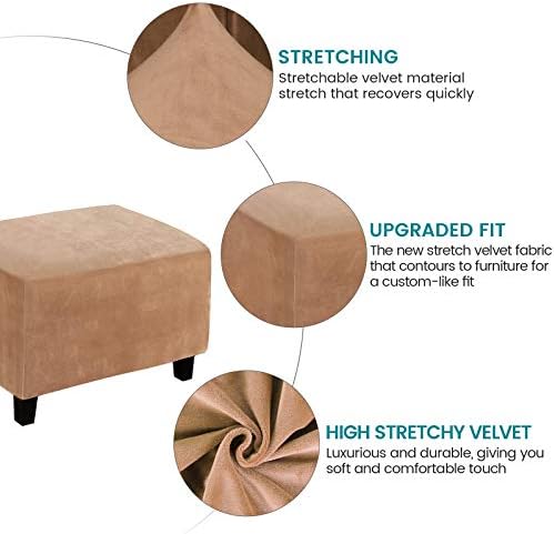 Real Velvet Plush Fabric Ottoman Cover - Stretchable Elastic Bottom