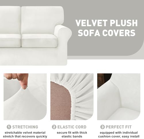 Vctops 3 Piece Velvet Stretch Sofa Cover Set