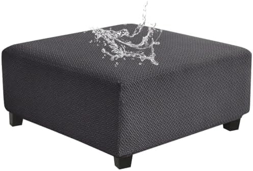 Levoberg Waterproof Square Ottoman Cover Dark Gray