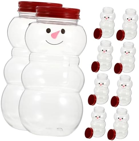 Garneck 10Pcs Snowman Milk Tea Beverage Bottles with Lids