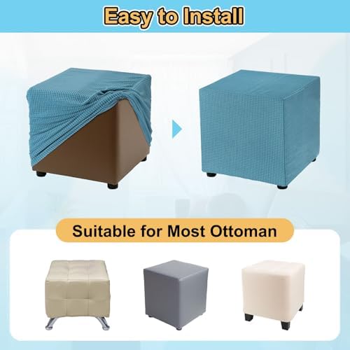 Uxcell Square Ottoman Cover 18x18x18 Inch Stretch Teal
