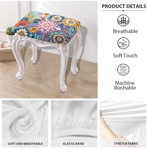 Boho Floral Stool Covers Set of 2 Non-Slip Washable